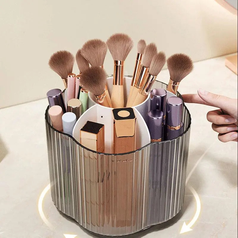 Clear Multi-Grid Makeup Brush Holder, Rotatable Cosmetic Organizer, Portable Makeup Brush Storage Box, Makeup Tool Organizer for Home Dormitory
