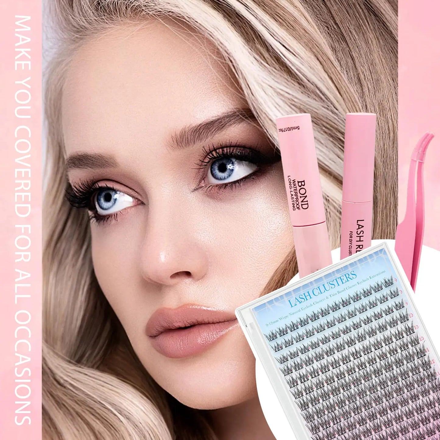 Eyelash Kit 9-12Mm 168PCS Wispy Natural Cluster Eyelash DIY Lash Extension Kit with Lash Bond and Seal, Lash Tweezers, DIY Eyelash Extension Kit for Beginners