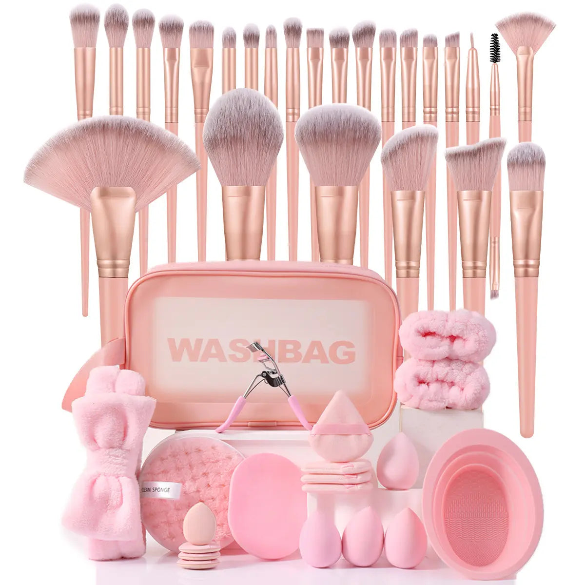Makeup Brush Set with Sponge and Puff, Synthetic Makeup Brushes, Ultimate Beauty Tools Kit, Complete Cosmetic Brush Collection for Flawless Application, with Makeup Brush Organizer, Makeup Brush Full Set