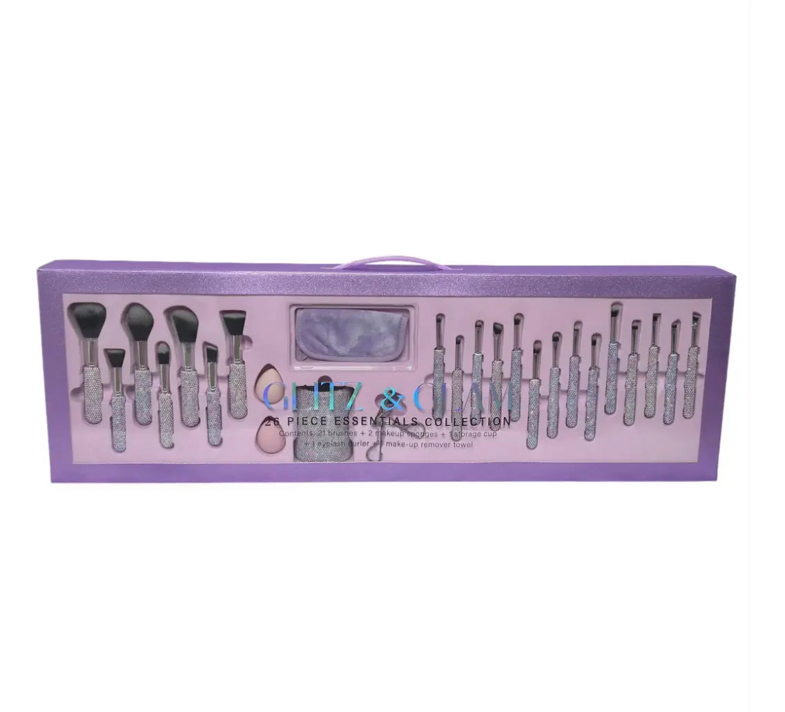 Rhinestone Makeup Brush & Holder 25 Piece Set