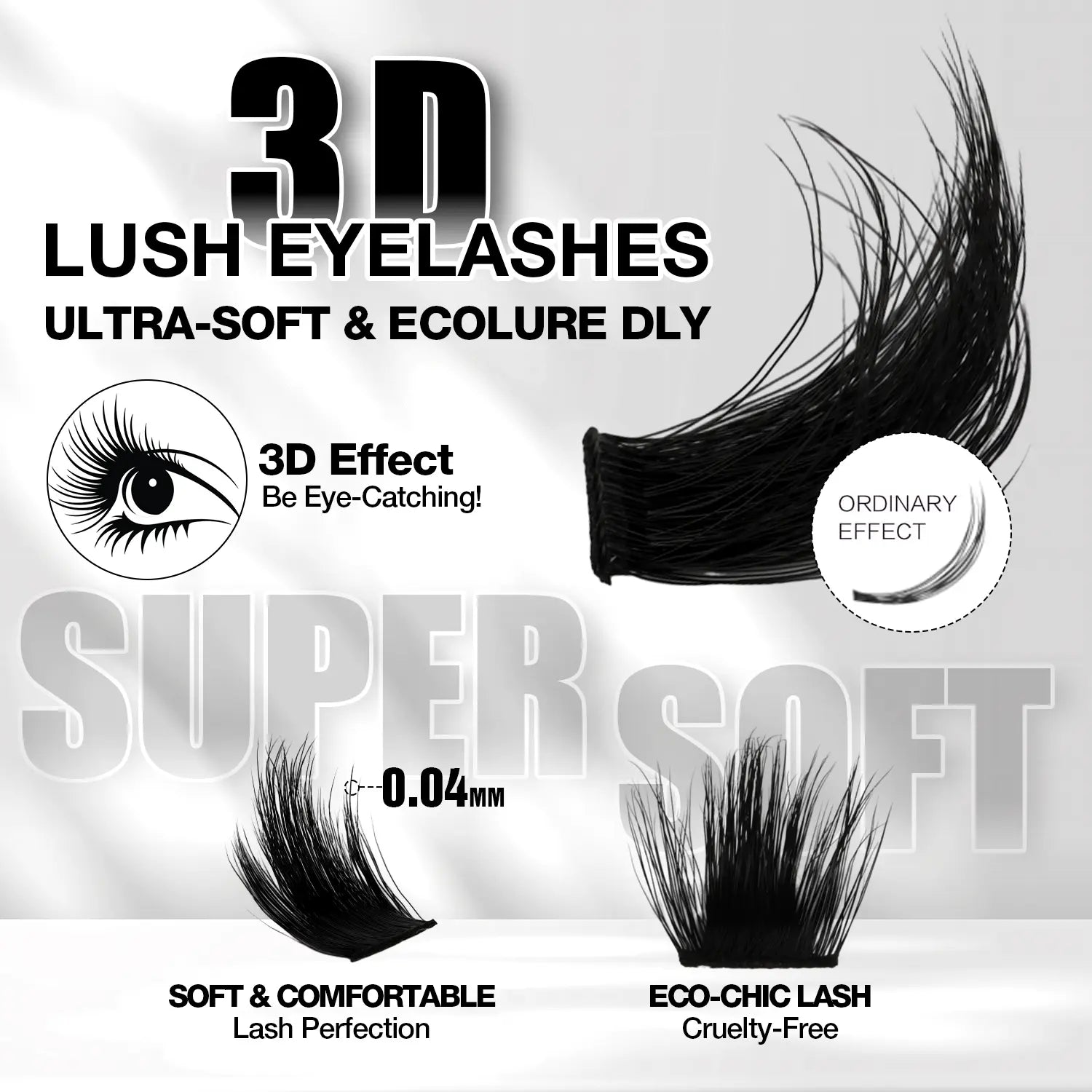 Ailaishi 3D DIY Classic Black and White Eyelash Cluster Set, Including Cluster-Style Single-Length False Lashes, Waterproof Adhesive and Sealant, and Springtock Beginner-Friendly Makeup Tool Kit for Eyelash Clusters.Tiktok Shop Holiday Haul