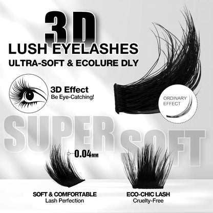 Ailaishi 3D DIY Classic Black and White Eyelash Cluster Set, Including Cluster-Style Single-Length False Lashes, Waterproof Adhesive and Sealant, and Springtock Beginner-Friendly Makeup Tool Kit for Eyelash Clusters.Tiktok Shop Holiday Haul