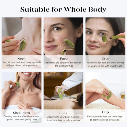 Gua Sha & Jade Roller Facial Tools Face Roller and Gua Sha Set for Puffiness and Redness Reducing Skin Care Routine, Self Care Gift for Men Women Comfort