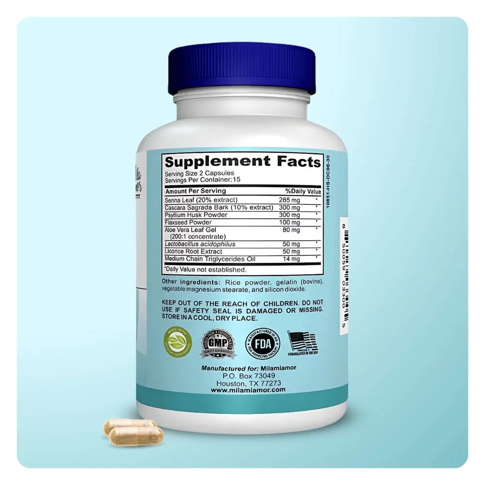 15-Day Gut and Colon Cleanse - Caffeine-Free Advanced Formula with Senna, Cascara Sagrada, and Psyllium Husk - Non-GMO - 30 Capsules