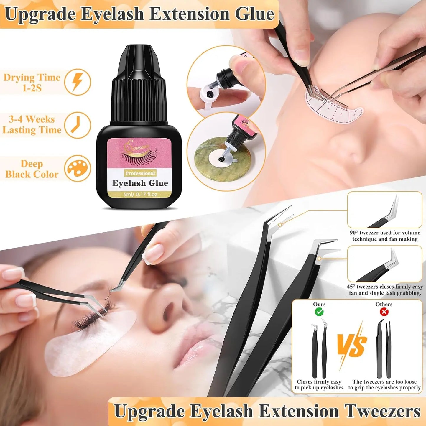 Lashes Kit for Eyelash Extension Beginner Lash Tech Starter Kit with Eye Lash Mannequin , Professional Eyelash Extension Kit with Lash Fan, Extension Glue and Eyelash Remover for Practice