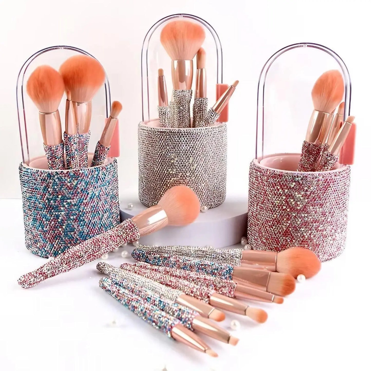Makeup Brush Set with Storage Holder, 8 Counts/Set Glitter Makeup Brush with Soft Bristles, Professional Makeup Tools for Women