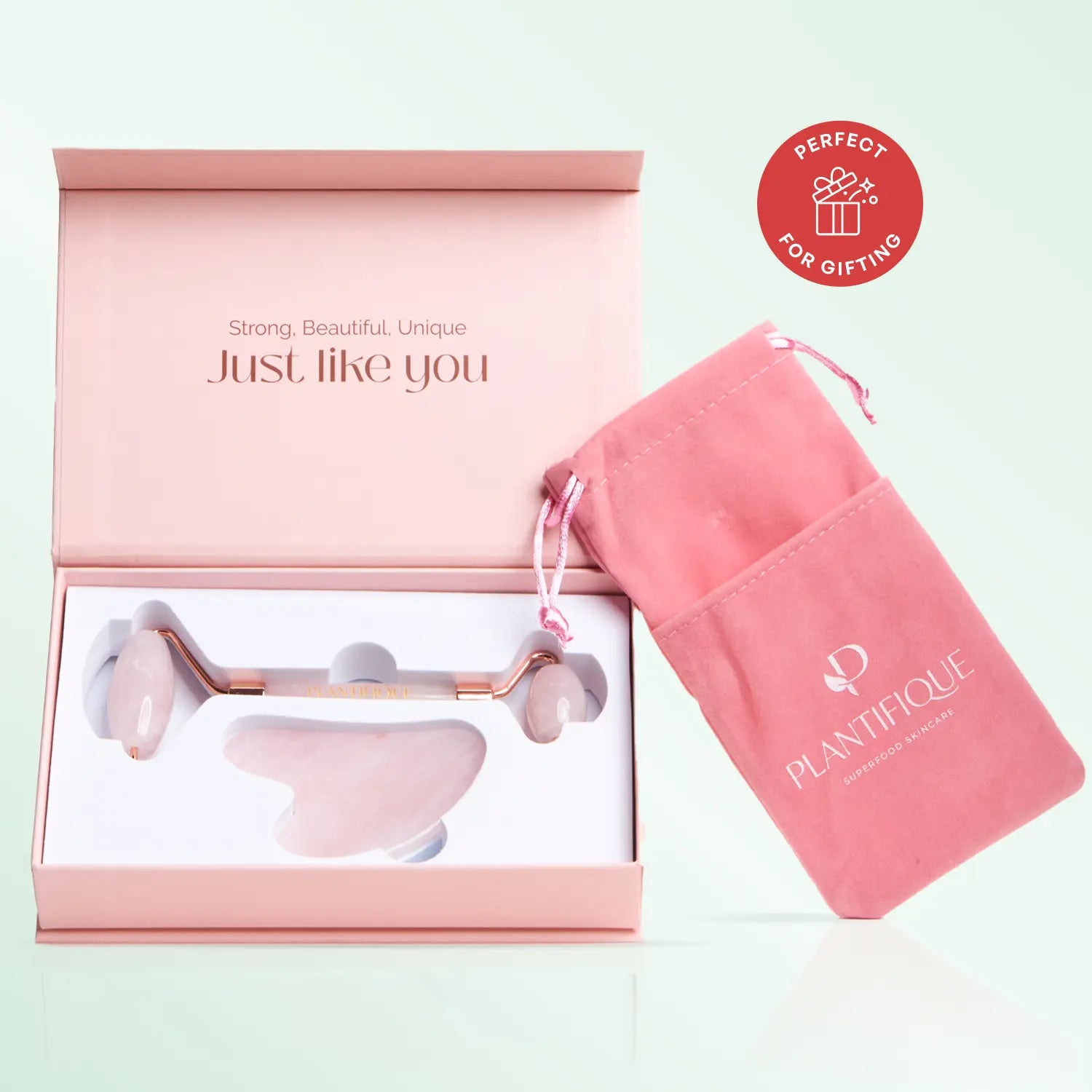 [PLANTIFIQUE Official Shop] Jade Roller and Gua Sha Facial Set – Face Roller & Gua Sha Tool for Jawline Sculpting, Puffiness & Lymphatic Drainage – Real Jade Skincare Tools